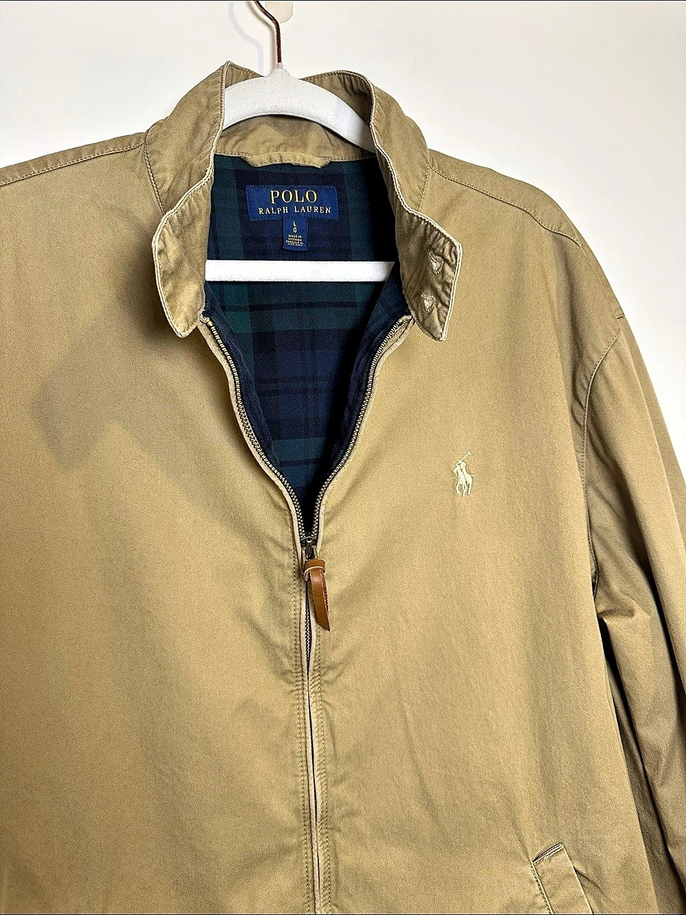 Polo Ralph Lauren Cotton Harrington Jacket Plaid Brown & Blue Large